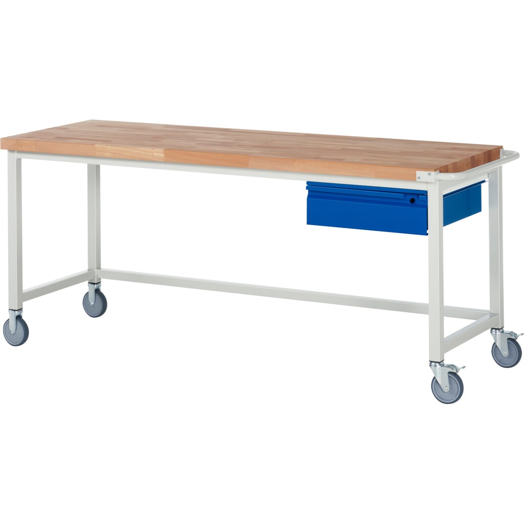 RAU mobile Werkbank Serie 8000, Buche-Massiv-Arbeitsplatte, Stärke 40 mm, HxBxT 880 x 2.000 x 700 mm, 1 Schublade Produktabbildung: RAU mobile Werkbank Serie 8000, Buche-Massiv-Arbeitsplatte, Stärke 40 mm, HxBxT 880 x 2.000 x 700 mm, 1 Schublade