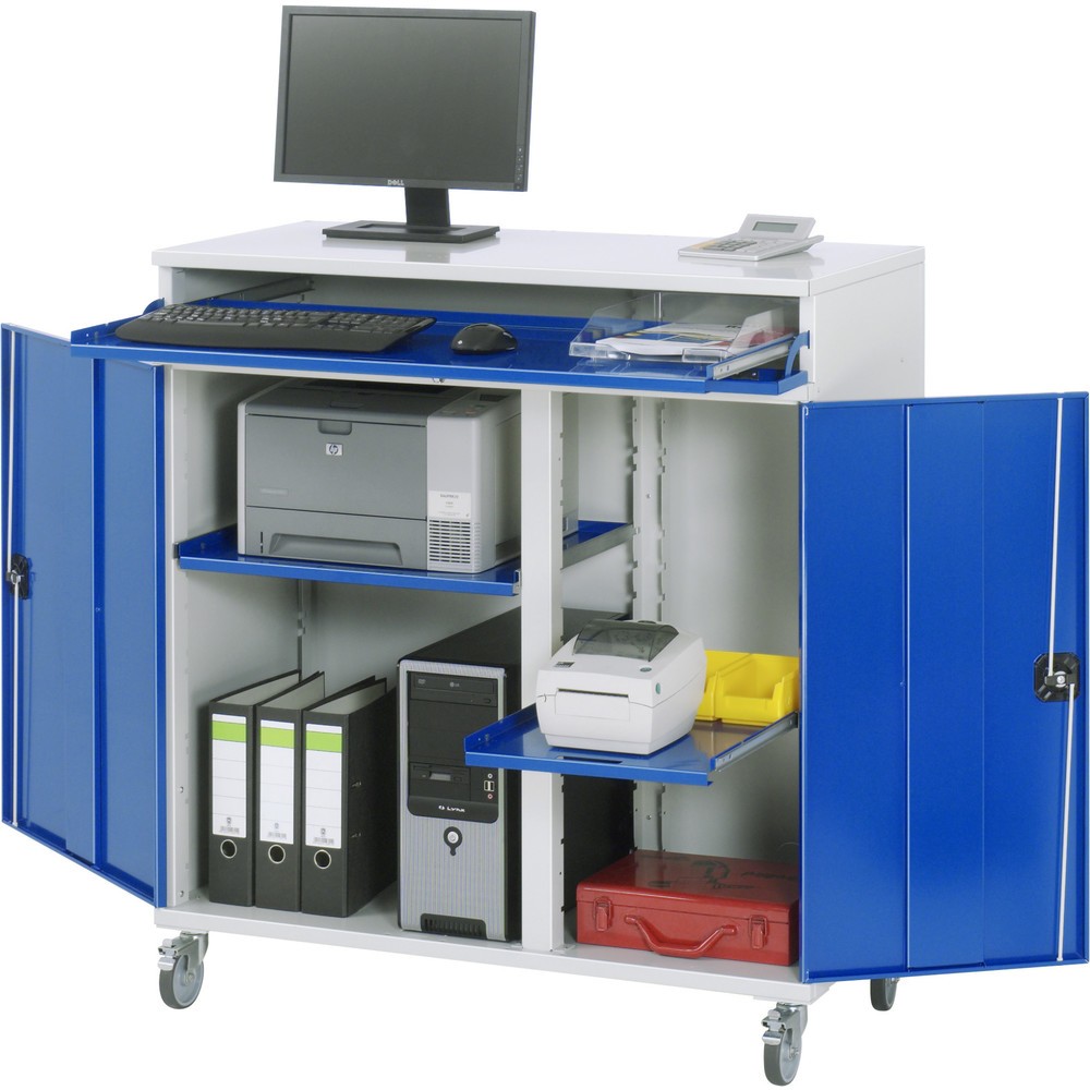 Produktabbildung Nr. 1: RAU mobiler Computer-Schrank, HxBxT 1.185 x 1.100 x 520 mm, mit 2 Flügeltüren, Tastaturauszug