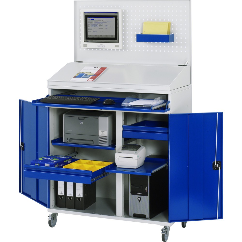 Produktabbildung Nr. 1: RAU mobiler Computer-Schrank, HxBxT 1.895 x 1.100 x 520 mm, mit 2 Flügeltüren, Tastaturauszug, 1 Schublade