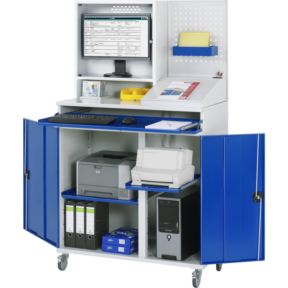 Produktabbildung Nr. 1: RAU mobiler Computer-Schrank, HxBxT 1.895 x 1.100 x 520 mm, mit 2 Flügeltüren, Tastaturauszug,  Monitorgehäuse