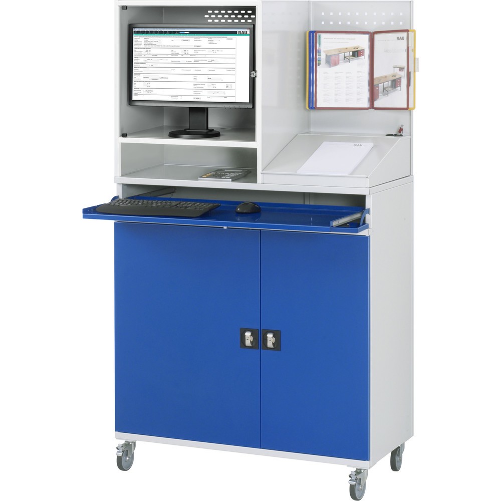 Produktabbildung Nr. 3: RAU mobiler Computer-Schrank, Monitorgehäuse, Tastaturauszug, Doppel-Flügeltür, Lochplattenrückwand, Schubladenanzahl x H x B: 1 x 80 x 1.020 mm