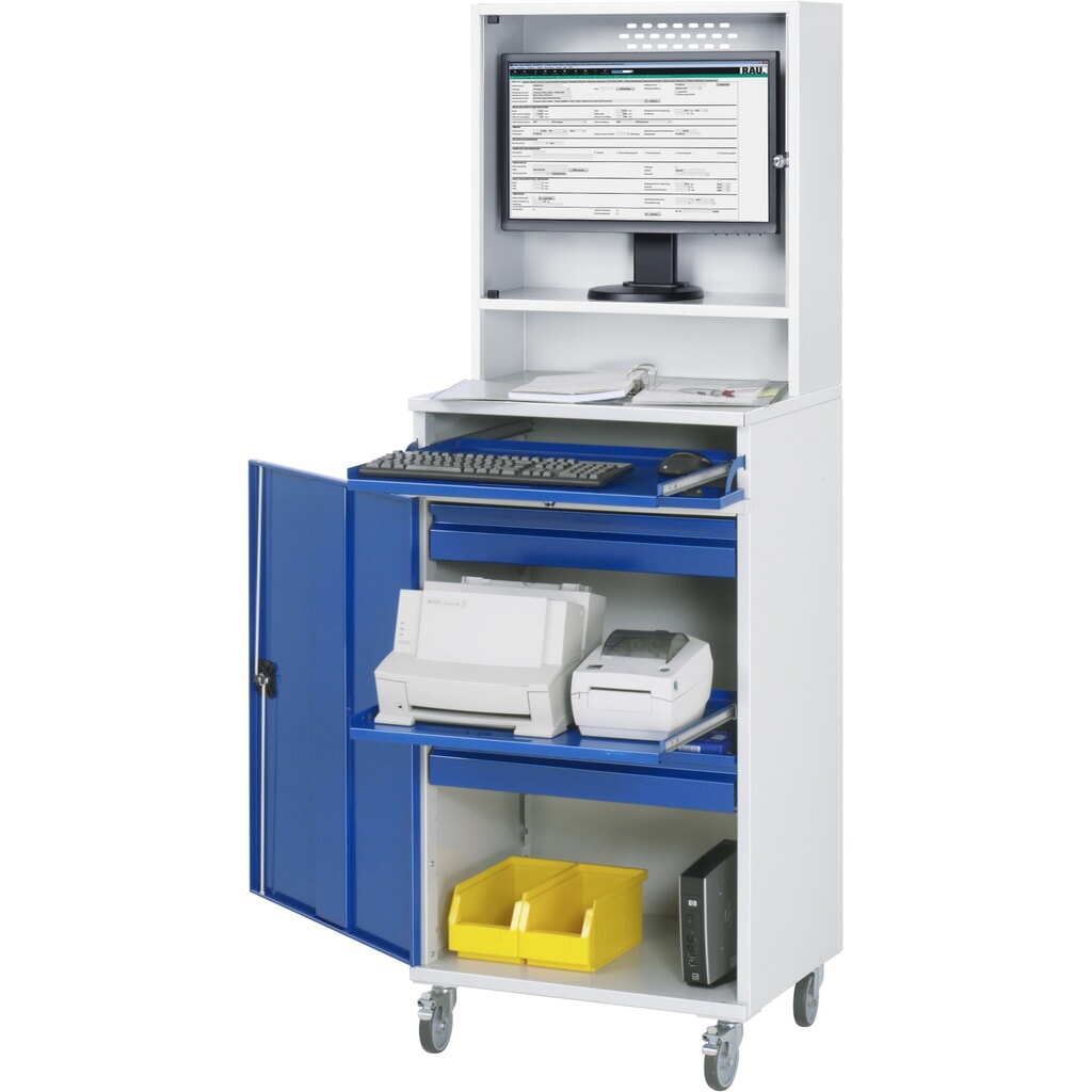 Produktabbildung Nr. 1: RAU mobiler Computer-Schrank, Monitorgehäuse, Tastaturauszug, Flügeltür, Schubladenanzahl x H x B: 2 x 80 x 570 mm