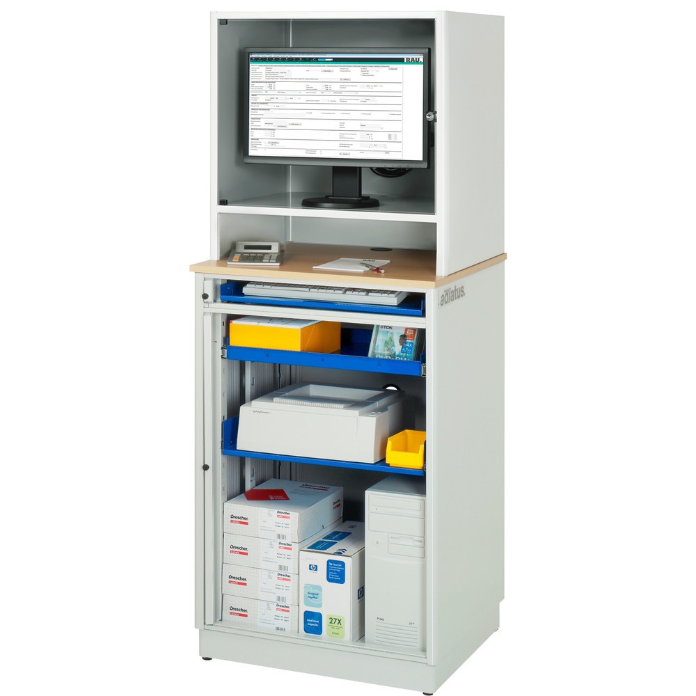 N° de l'image du produit 2 : RAU Poste informatique, porte-clavier coulissant, 1 tiroir, fixe