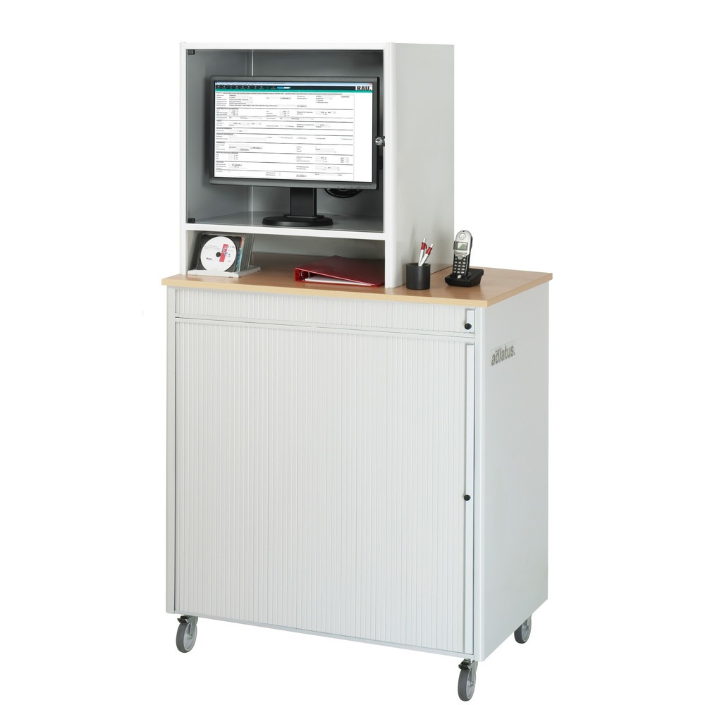 N° de l'image du produit 2 : RAU Poste informatique, porte-clavier coulissant, 3 tiroirs, mobile