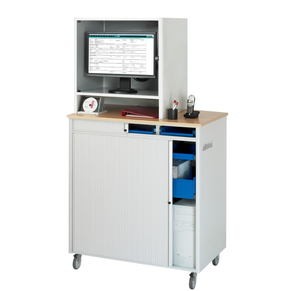 N° de l'image du produit 3 : RAU Poste informatique, porte-clavier coulissant, 3 tiroirs, mobile