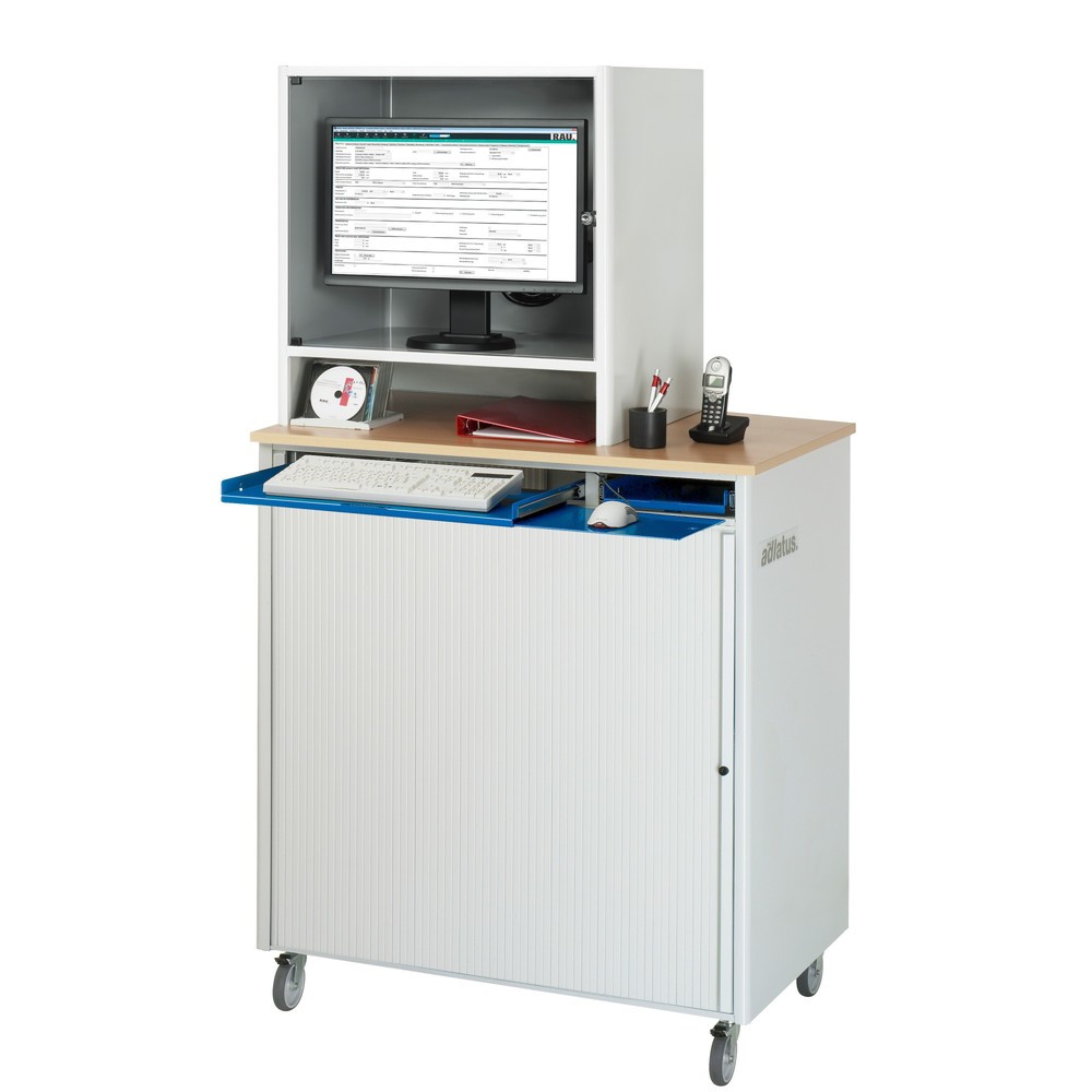 N° de l'image du produit 4 : RAU Poste informatique, porte-clavier coulissant, 3 tiroirs, mobile