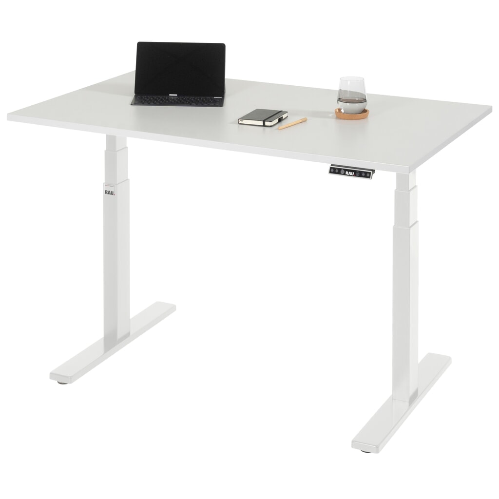 Produktabbildung: RAU Schreibtisch adlatus 100, elektrisch höhenverstellbar, HxBxT 650-1.300 x 1.250 x 800 mm, lichtgrau, Melamin Arbeitsplatte