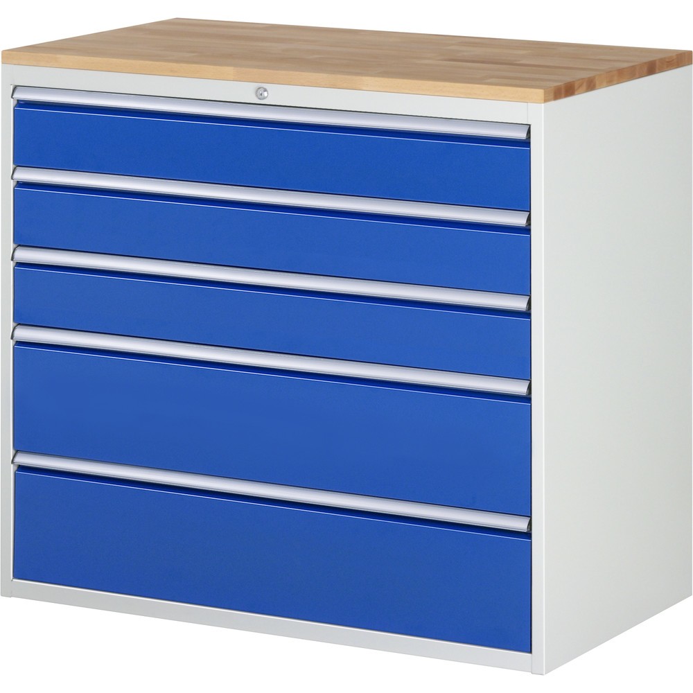 Produktabbildung Nr. 1: RAU Schubladenschrank Serie 7000, HxBxT 1.035 x 1.145 x 650 mm, 5 x 100%-Auszug-Schubladen 3 x 150, 2 x 240 mm, Arbeitsplatte Buche