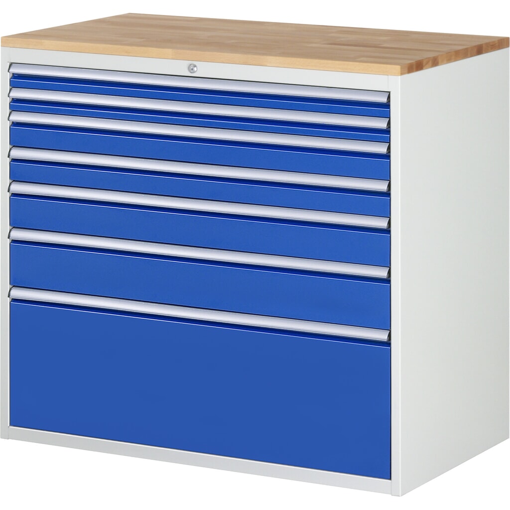 RAU Schubladenschrank Serie 7000, HxBxT 1.035 x 1.145 x 650 mm, 7 x 100%-Auszug-Schubladen 2 x 60, 2 x 90, 1 x 120, 1 x 150, 1 x 360 mm, Arbeitsplatte Buche Produktabbildung: RAU Schubladenschrank Serie 7000, HxBxT 1.035 x 1.145 x 650 mm, 7 x 100%-Auszug-Schubladen 2 x 60, 2 x 90, 1 x 120, 1 x 150, 1 x 360 mm, Arbeitsplatte Buche