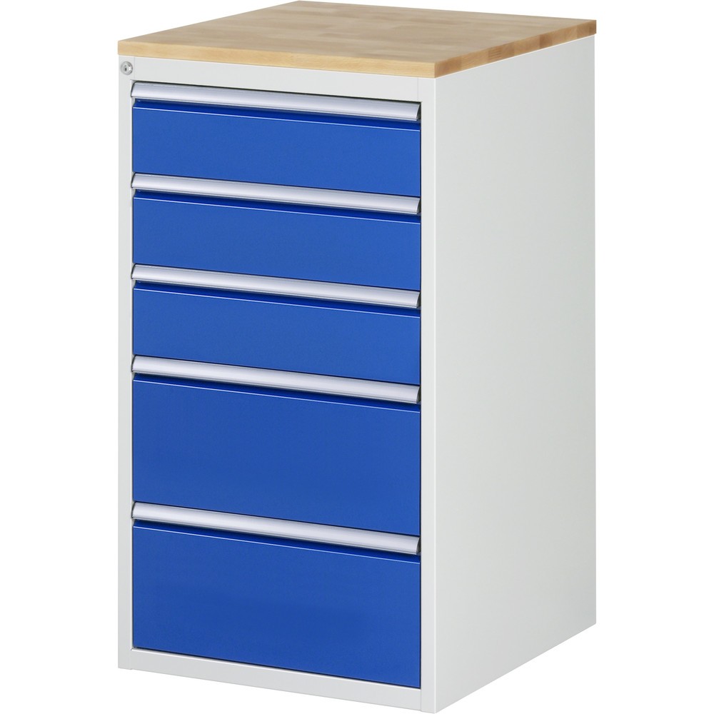Produktabbildung Nr. 1: RAU Schubladenschrank Serie 7000, HxBxT 1.035 x 580 x 650 mm, 5 x 90%-Auszug-Schubladen 3 x 150, 2 x 240 mm, Arbeitsplatte Buche