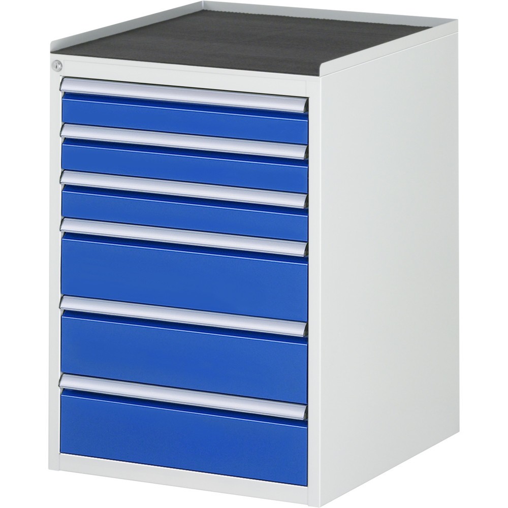 Produktabbildung Nr. 1: RAU Schubladenschrank Serie 7000, HxBxT 825 x 580 x 650 mm, 6 x 100%-Auszug-Schubladen 3 x 90, 3 x 150 mm, Arbeitsplatte Metall