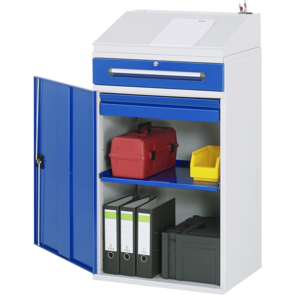 Produktabbildung Nr. 1: RAU Pultschrank, HxBxT 1.100-1.220 x 650 x 520 mm, Schubladen 1 x 80, 1 x 120 mm