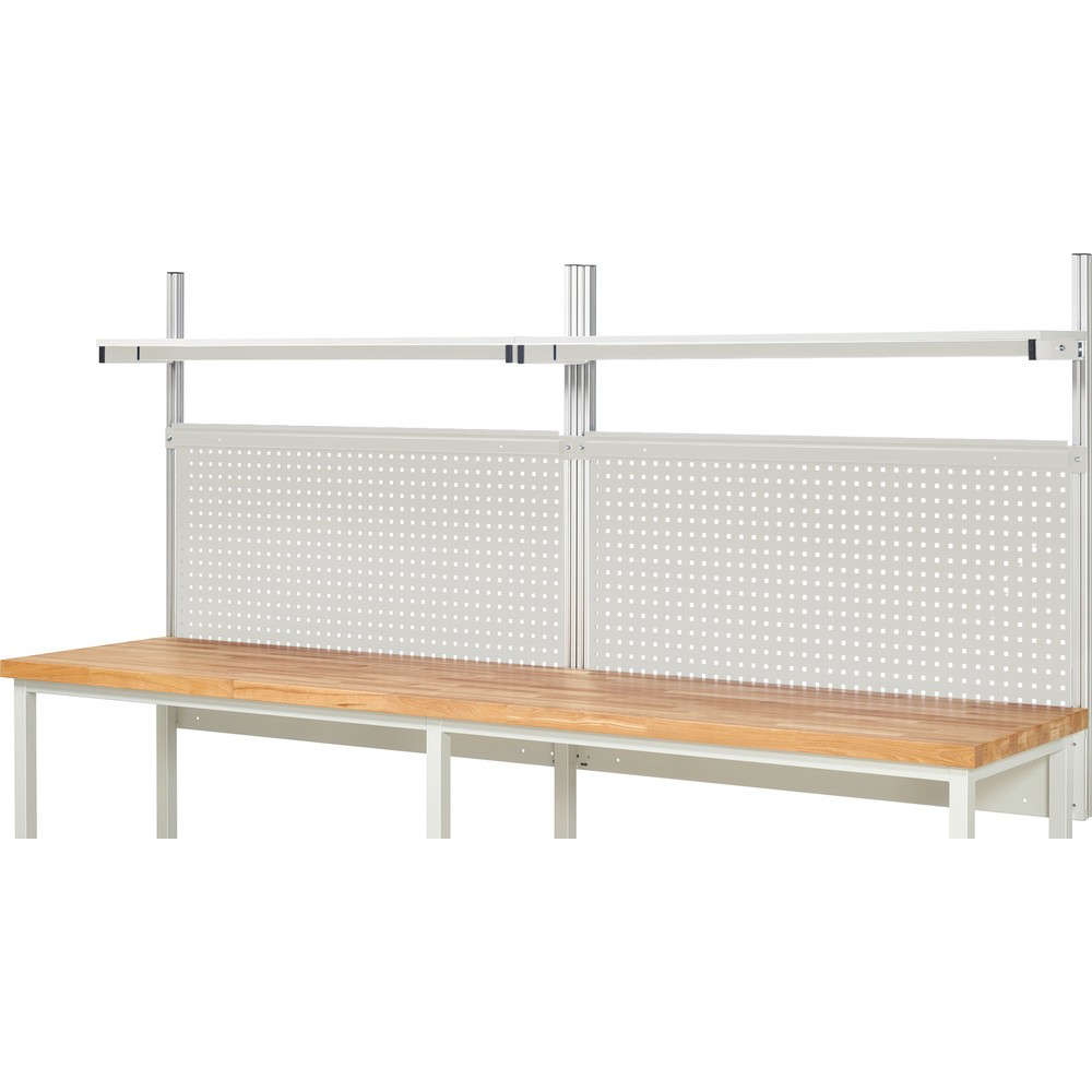 N° de l'image du produit 2 : Module d’établi RAU, haut. x larg. x prof. 1 130 x 3 000 x 350 mm, avec 2 étagères en plateau mélaminé et 2 rails de fixation, kit complet 01 pour largeur de produit 3 000 mm