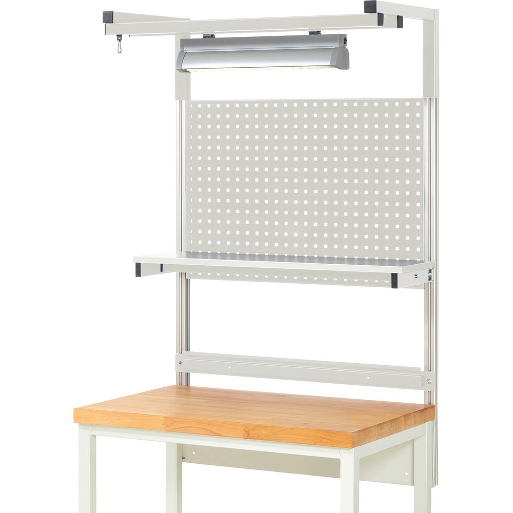 N° de l'image du produit 2 : Module d’établi RAU, haut. x larg. x prof. 1 380 x 1 000 x 350mm, avec 1 étagère, 1 rail de fixation, 1 paire de potences et 1 lampe, kit complet 04 pour largeur de produit 1 000 mm