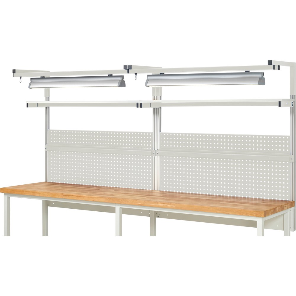 N° de l'image du produit 2 : Module d’établi RAU, haut. x larg. x prof. 1 380 x 3 000 x 350 mm, avec 2 étagères, 2 rails de fixation, 2 paires de potences et 2 lampes, kit complet 04 pour largeur de produit 3 000 mm