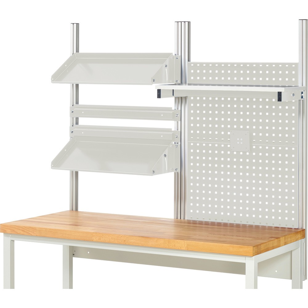 N° de l'image du produit 2 : Module d’établi RAU, haut. x larg. x prof. 1 130 x 1 500 x 350 mm, avec 1 étagère, 2 rails de fixation, 2 surfaces métalliques inclinables et 1 support pour écran plat, kit complet 05 pour largeur de produit 1 500 mm