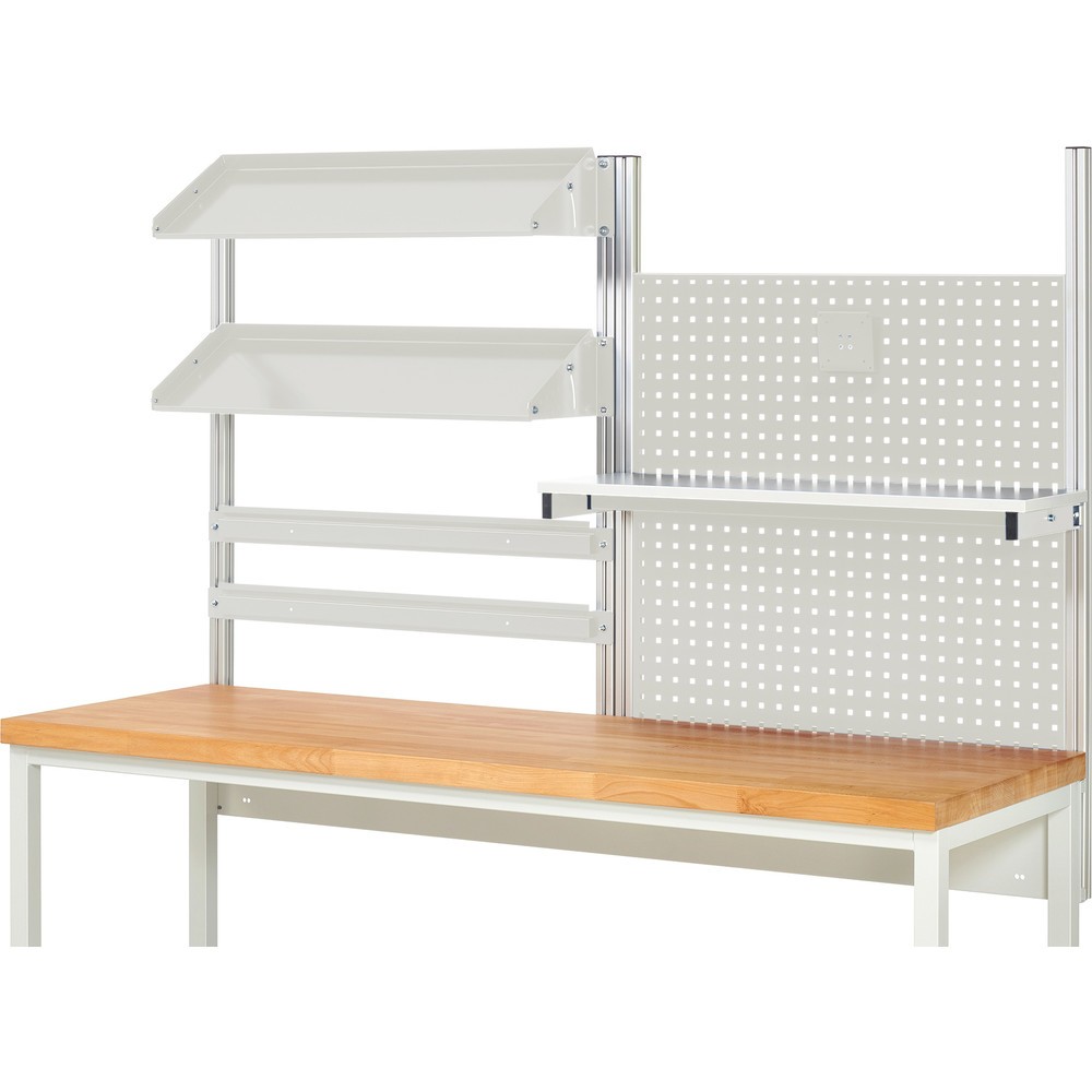 N° de l'image du produit 2 : Module d’établi RAU, haut. x larg. x prof. 1 130 x 2 000 x 350 mm, avec 1 étagère, 2 rails de fixation, 2 surfaces métalliques inclinables et 1 support pour écran plat, kit complet 05 pour largeur de produit 2 000 mm