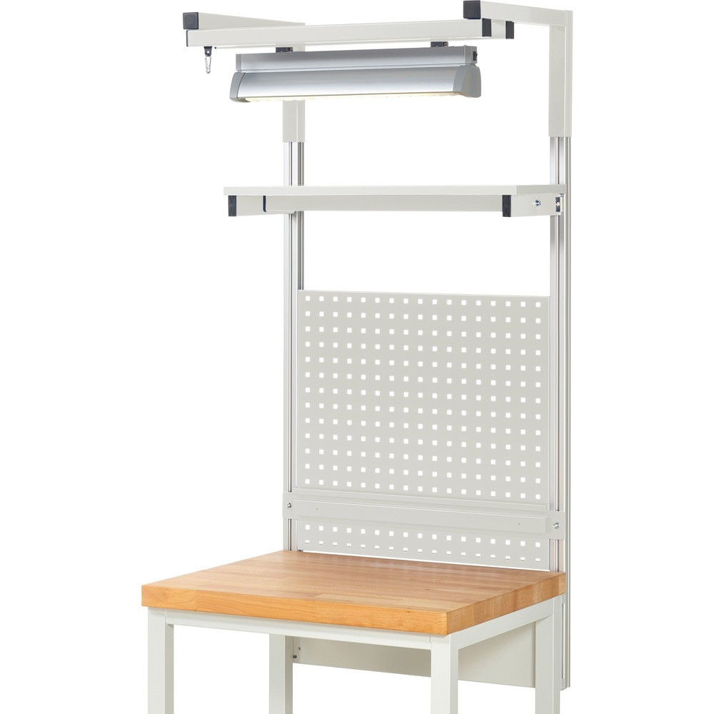 Productafbeelding nr. 2: Werkbankopbouw RAU, hxbxd 1.380 x 750 x 350 mm, met 1 legbord, 1 draagrail, 1 paar draagarmen en 1 lamp, complete set 04 voor productbreedte 750 mm