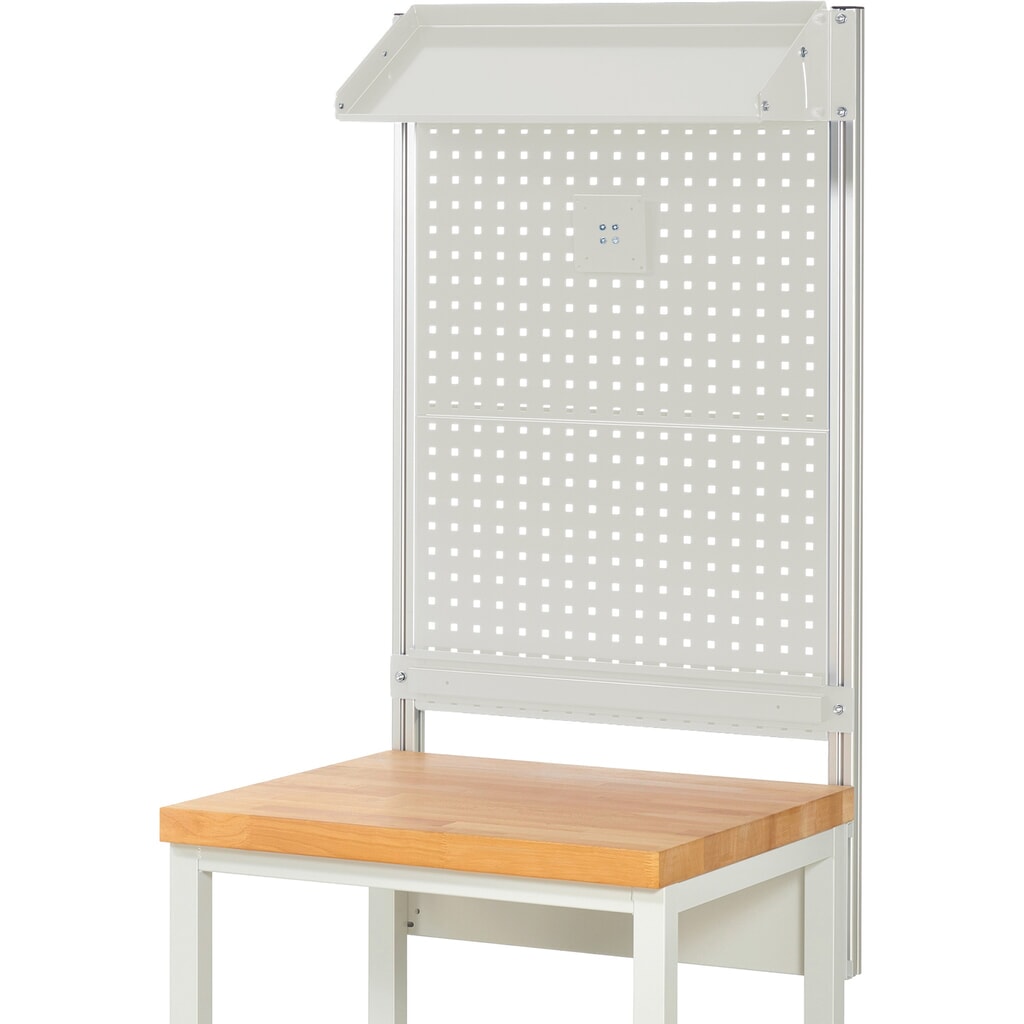 RAU Werkbank-Aufbau, HxBxT 1.130 x 750 x 350 mm, mit 1 neigbaren Metallablage, 1 Halteschiene und 1 Flachbildschirmhalter, Komplettset 02 für Produktbreite 750 mm Produktabbildung Nr. 2: RAU Werkbank-Aufbau, HxBxT 1.130 x 750 x 350 mm, mit 1 neigbaren Metallablage, 1 Halteschiene und 1 Flachbildschirmhalter, Komplettset 02 für Produktbreite 750 mm