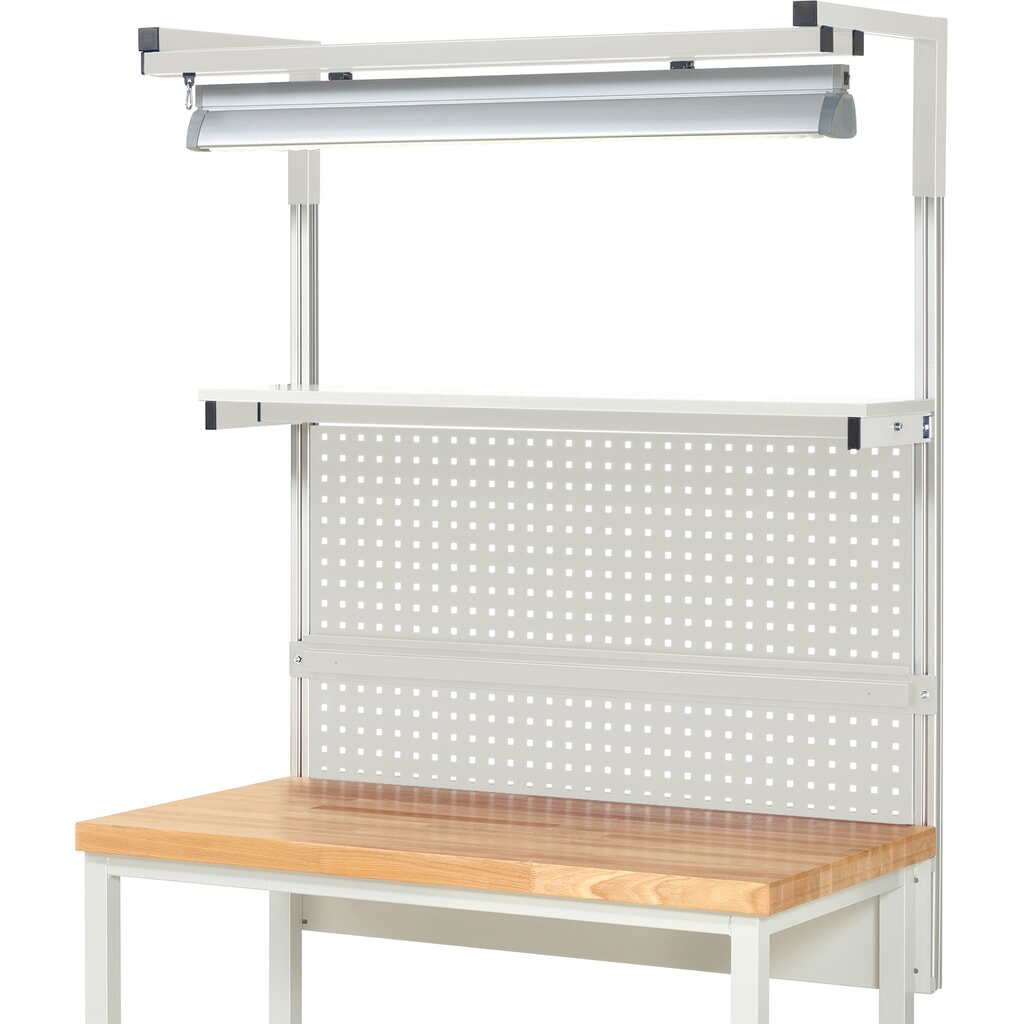 Produktabbildung Nr. 2: RAU Werkbank-Aufbau, HxBxT 1.380 x 1.250 x 350 mm, mit 1 Etagenboard, 1 Halteschiene, 1 Auslegerpaar und 1 Leuchte, Komplettset 04 für Produktbreite 1.250 mm