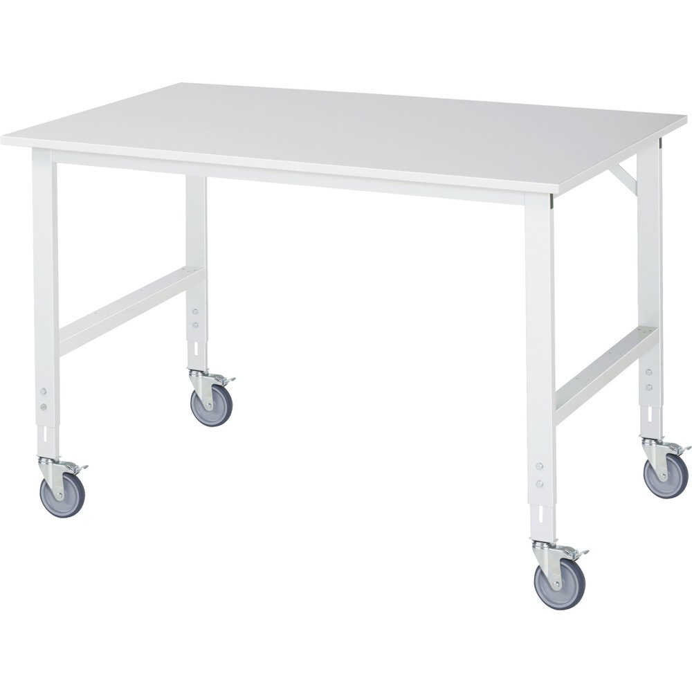 Illustration du produit: RAU Table de travail mobile réglable en hauteur Série TOM, hauteur 910-1 230 mm, lxP 1 500 x 1 000 mm, plan de travail avec revêtement en mélamine