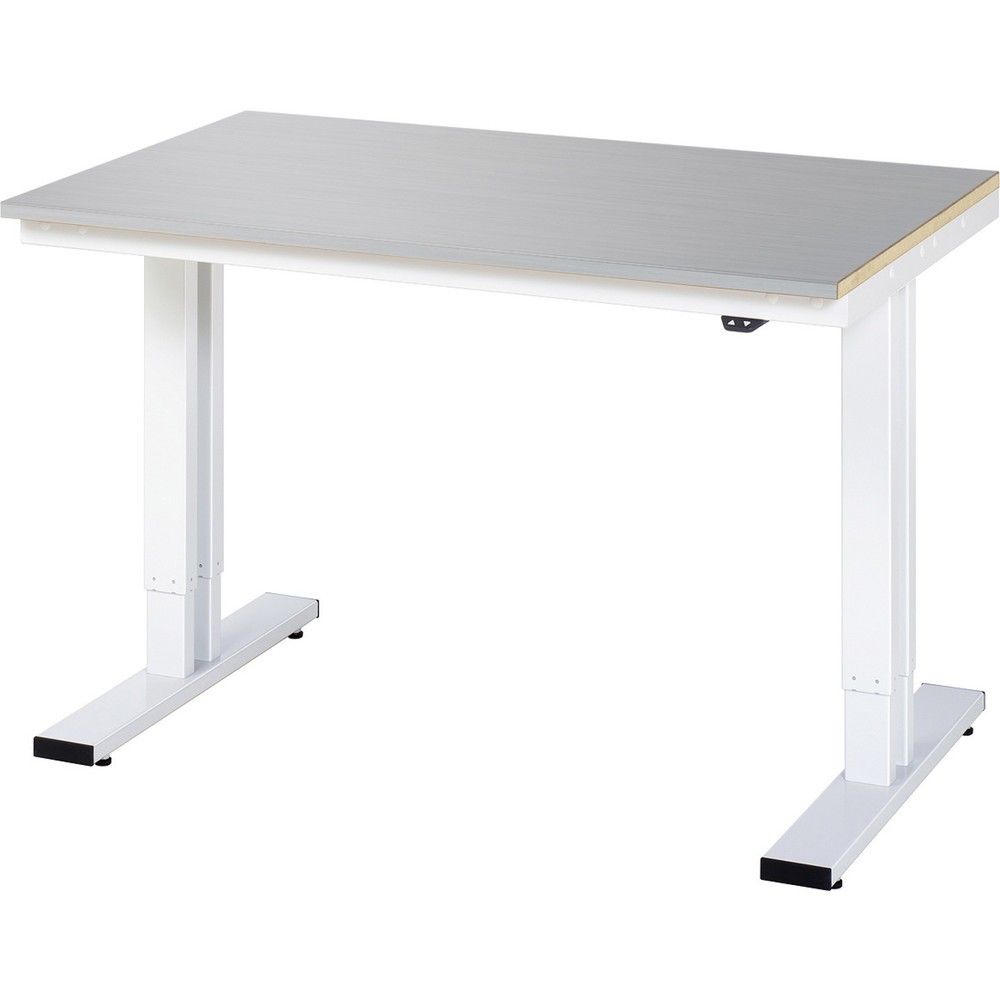 Illustration du produit: RAU Table pour poste de travail à réglage électrique de la hauteur série adlatus 300, HxlxP 720-1 120 x 1 250 x 800 mm, plan de travail recouvert d’acier inoxydable
