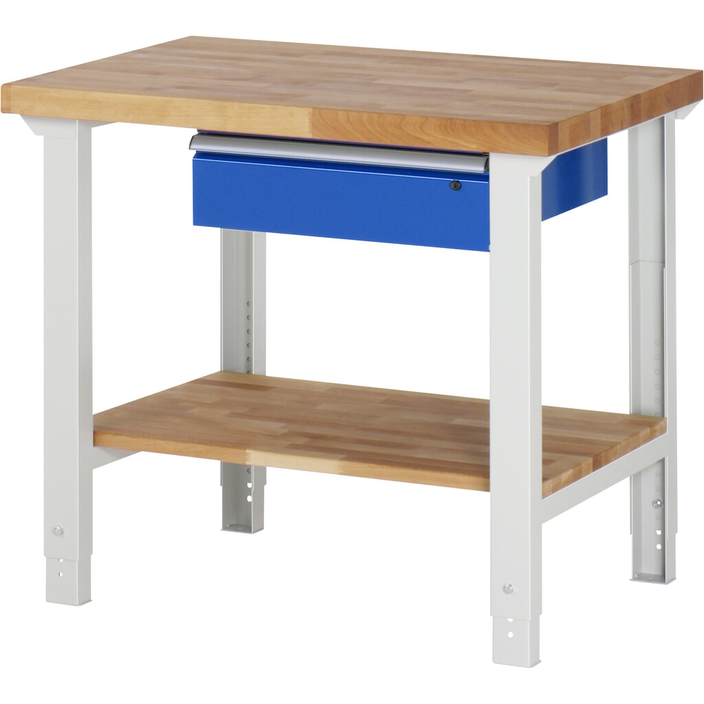 RAU Werkbank Serie 7000, HxBxT 790-1.140 x 1.000 x 700 mm, 1 Ablageboden, 1 Schublade, ErgoScript Produktabbildung: RAU Werkbank Serie 7000, HxBxT 790-1.140 x 1.000 x 700 mm, 1 Ablageboden, 1 Schublade, ErgoScript