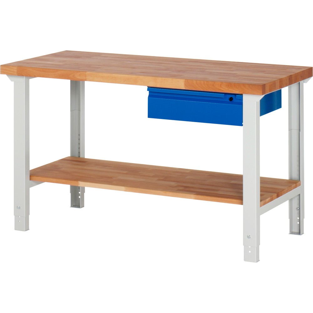 Produktabbildung Nr. 1: RAU Werkbank Serie 7000, HxBxT 790-1.140 x 1.500 x 700 mm, 1 Ablageboden, 1 Schublade, integrierte Griffleiste