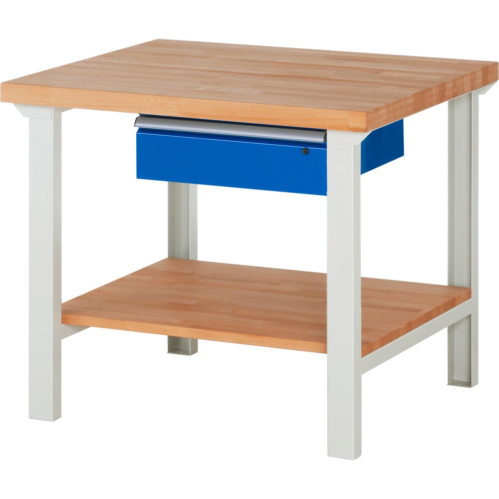 Produktabbildung: RAU Werkbank Serie 7000, 1 Buche-Massiv-Ablageboden, HxBxT 840 x 1.000 x 900 mm, 1 Schublade 1 x 150 mm