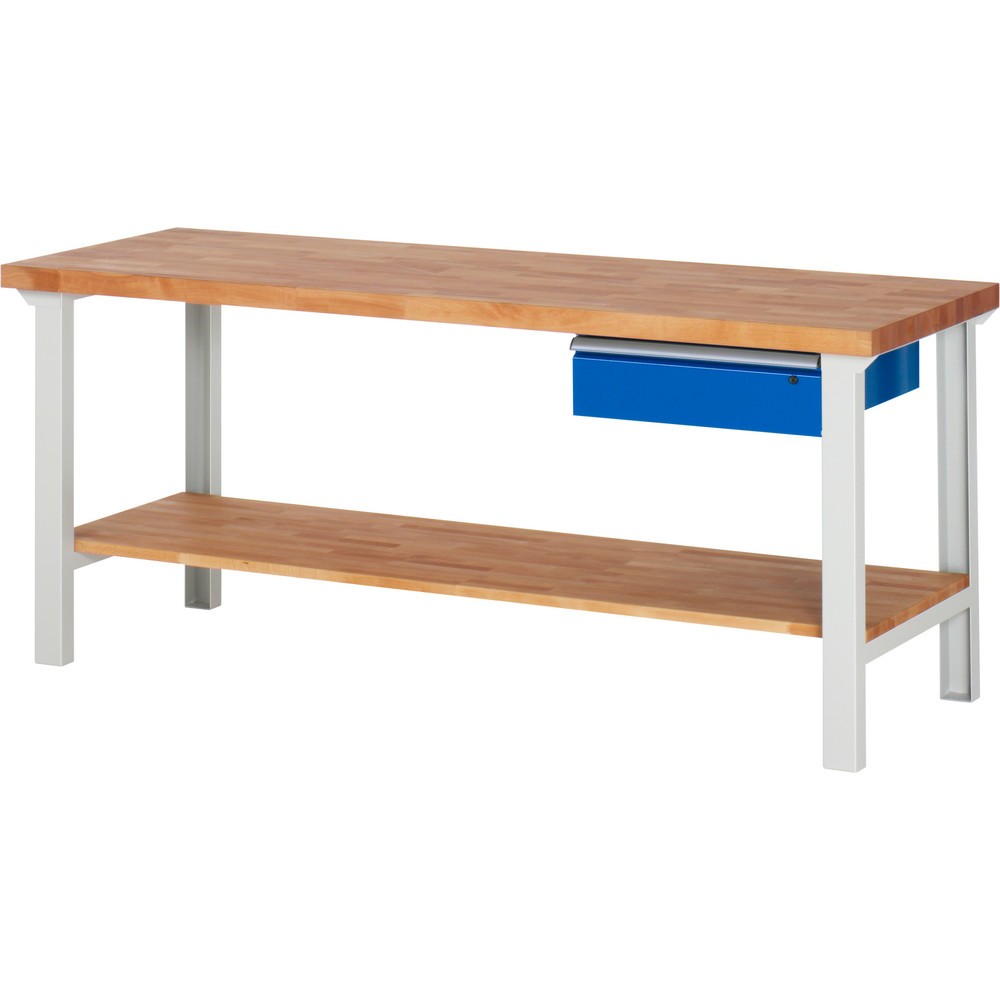 Produktabbildung: RAU Werkbank Serie 7000, 1 Buche-Massiv-Ablageboden, HxBxT 840 x 2.000 x 700 mm, 1 Schublade 1 x 150 mm