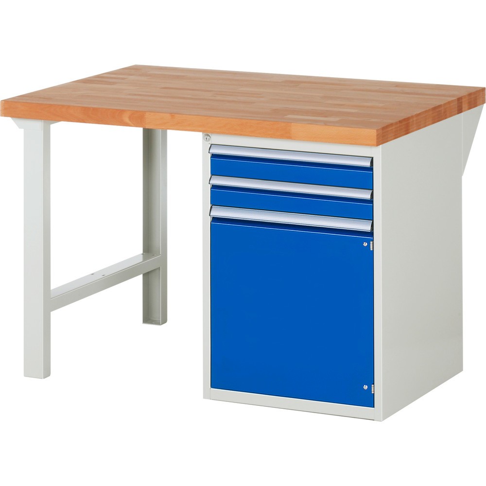 Produktabbildung Nr. 1: RAU Werkbank Serie 7000, 1 Container, HxBxT 890 x 1.250 x 900 mm, 2 x 100%-Auszug-Schubladen, 1 Flügeltür, 1 Fachboden