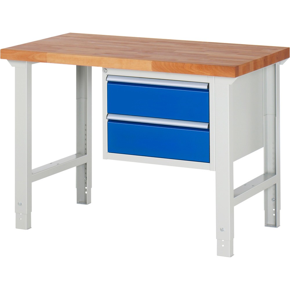 Produktabbildung: RAU Werkbank Serie 7000, 1 Container, HxBxT 790-1.140 x 1.250 x 700 mm, 2 x 100%-Auszug-Schubladen 2 x 180 mm