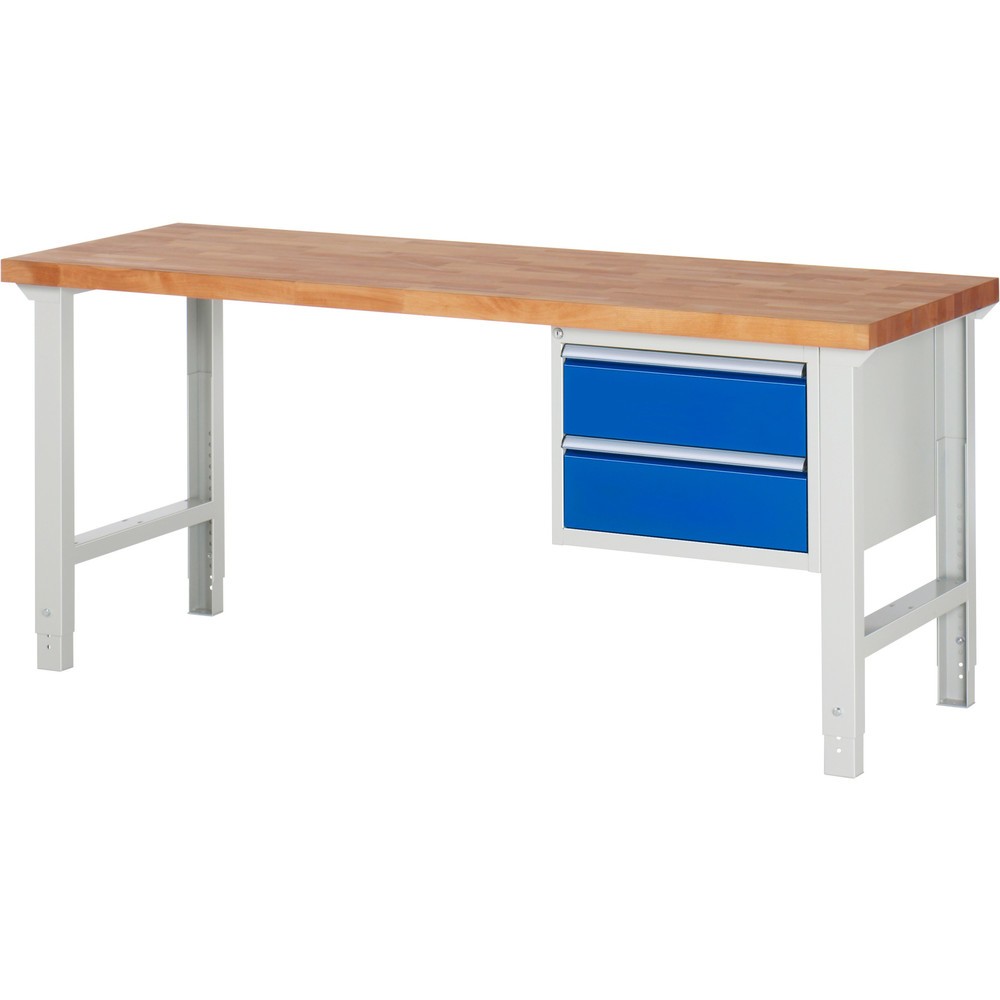 Produktabbildung: RAU Werkbank Serie 7000, 1 Container, HxBxT 790-1.140 x 2.000 x 700 mm, 2 x 100%-Auszug-Schubladen 2 x 180 mm