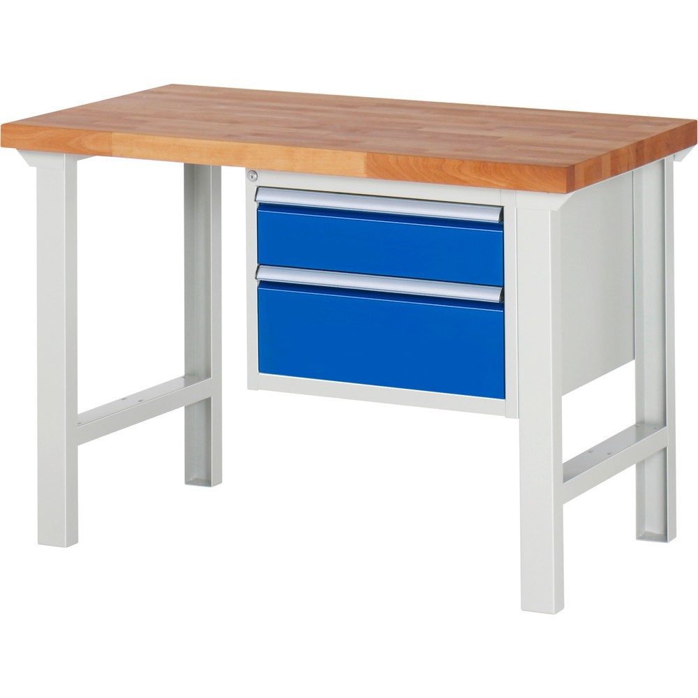 Produktabbildung: RAU Werkbank Serie 7000, 1 Container, HxBxT 840 x 1.250 x 700 mm, 2 x 90%-Auszug-Schubladen 1 x 150, 1 x 210 mm