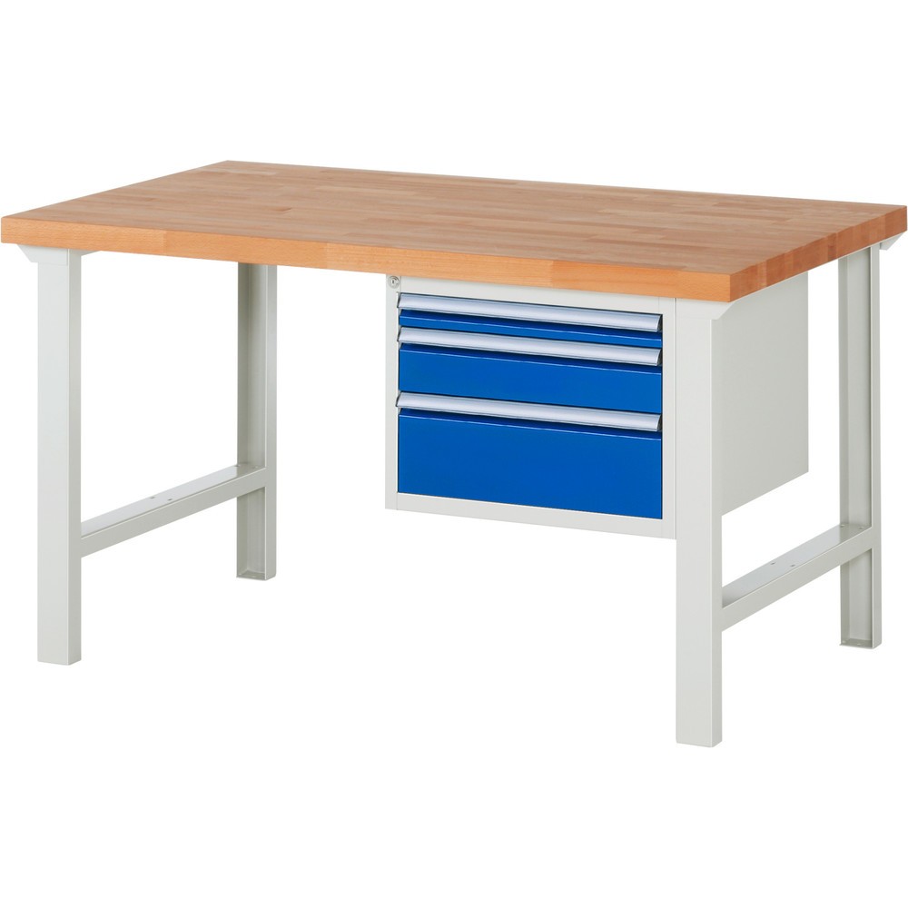 Produktabbildung: RAU Werkbank Serie 7000, 1 Container, HxBxT 840 x 1.500 x 900 mm, 3 x 100%-Auszug-Schubladen 1 x 60, 1 x 120, 1 x 180 mm, Schubladen-TK 100 kg