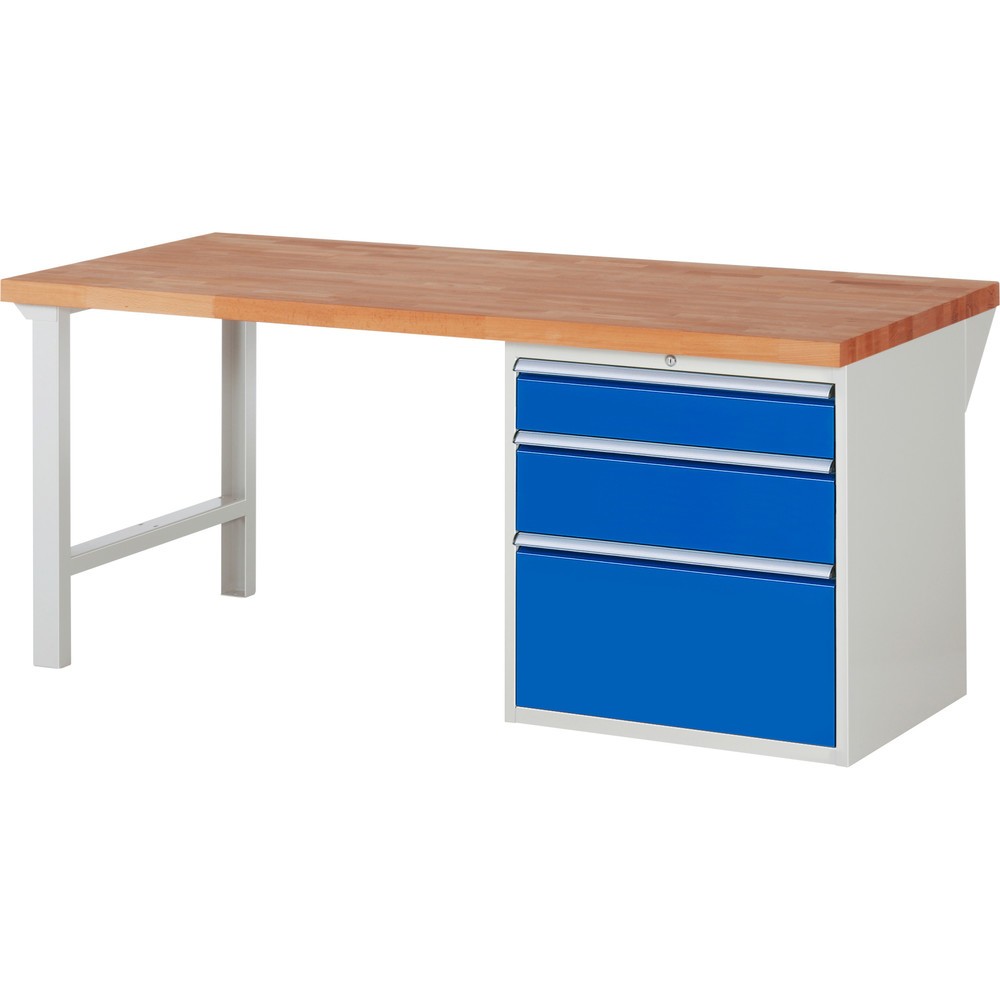 Produktabbildung Nr. 1: RAU Werkbank Serie 7000, 1 Container, HxBxT 840 x 2.000 x 900 mm, 3 x 90%-Auszug-Schubladen 1 x 150, 1 x 210, 1 x 360 mm, Schubladen-TK 100 kg