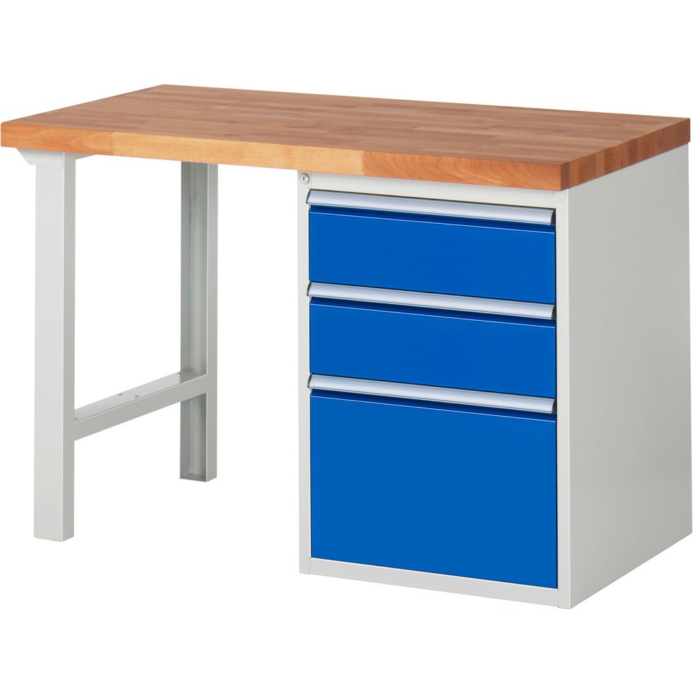 Produktabbildung Nr. 1: RAU Werkbank Serie 7000, 1 Container, HxBxT 840 x 1.250 x 700 mm, 3 x 100%-Auszug-Schubladen 2 x 180, 1 x 360 mm, Schubladen-TK 100 kg