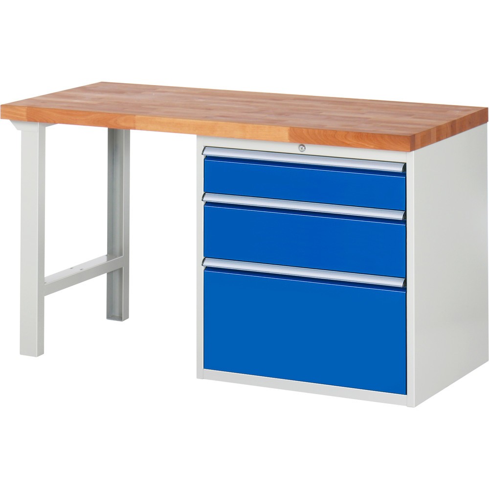 Produktabbildung: RAU Werkbank Serie 7000, 1 Container, HxBxT 840 x 1.500 x 700 mm, 3 x 90%-Auszug-Schubladen 1 x 150, 1 x 210, 1 x 360 mm, Schubladen-TK 100 kg