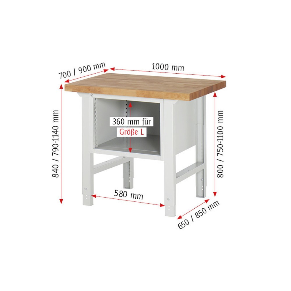 Produktabbildung Nr. 4: RAU Werkbank Serie 7000, 1 Container, HxBxT 840 x 1.000 x 700 mm, 3 x 90%-Auszug-Schubladen 1 x 60, 1 x 120, 1 x 180 mm, Schubladen-TK 100 kg