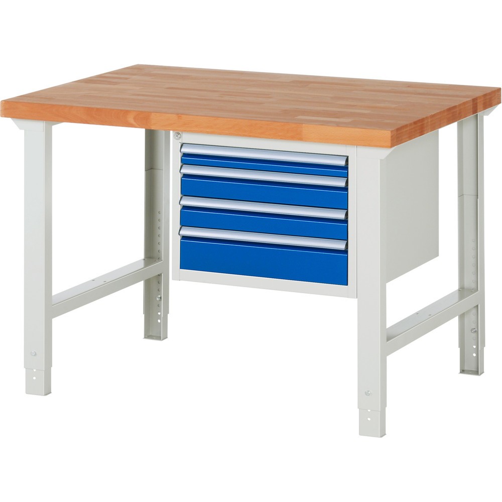 Produktabbildung Nr. 1: RAU Werkbank Serie 7000, 1 Container, HxBxT 790-1.140 x 1.250 x 900 mm, 4 x 100%-Auszug-Schubladen 1 x 60, 2 x 90, 1 x 120 mm