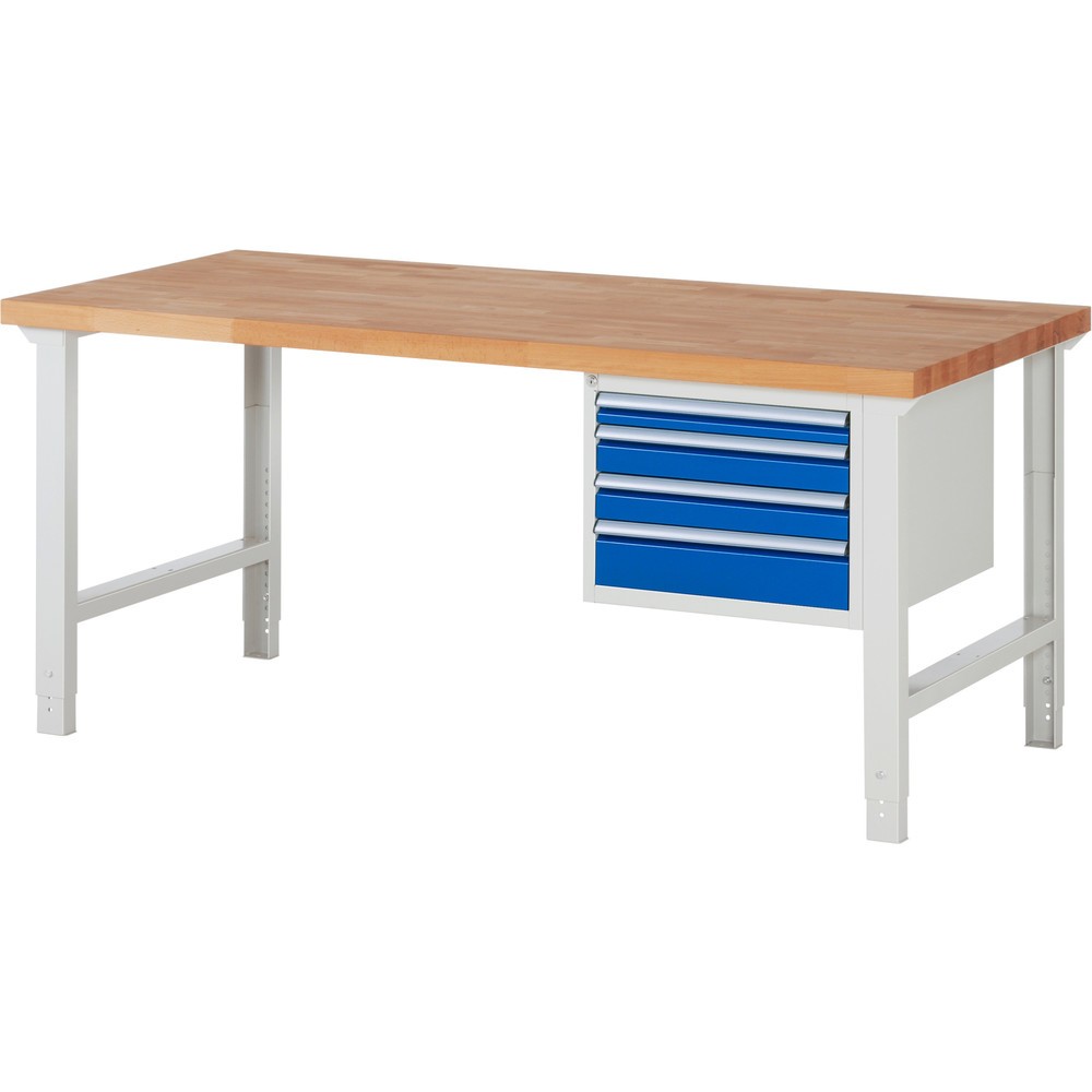Produktabbildung Nr. 1: RAU Werkbank Serie 7000, 1 Container, HxBxT 790-1.140 x 2.000 x 900 mm, 4 x 100%-Auszug-Schubladen 1 x 60, 2 x 90, 1 x 120 mm