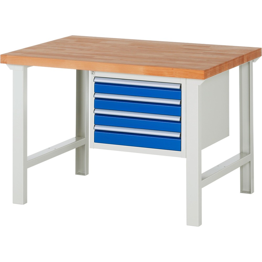 Produktabbildung: RAU Werkbank Serie 7000, 1 Container, HxBxT 840 x 1.250 x 900 mm, 4 x 100%-Auszug-Schubladen 4 x 90 mm, Schubladen-TK 100 kg