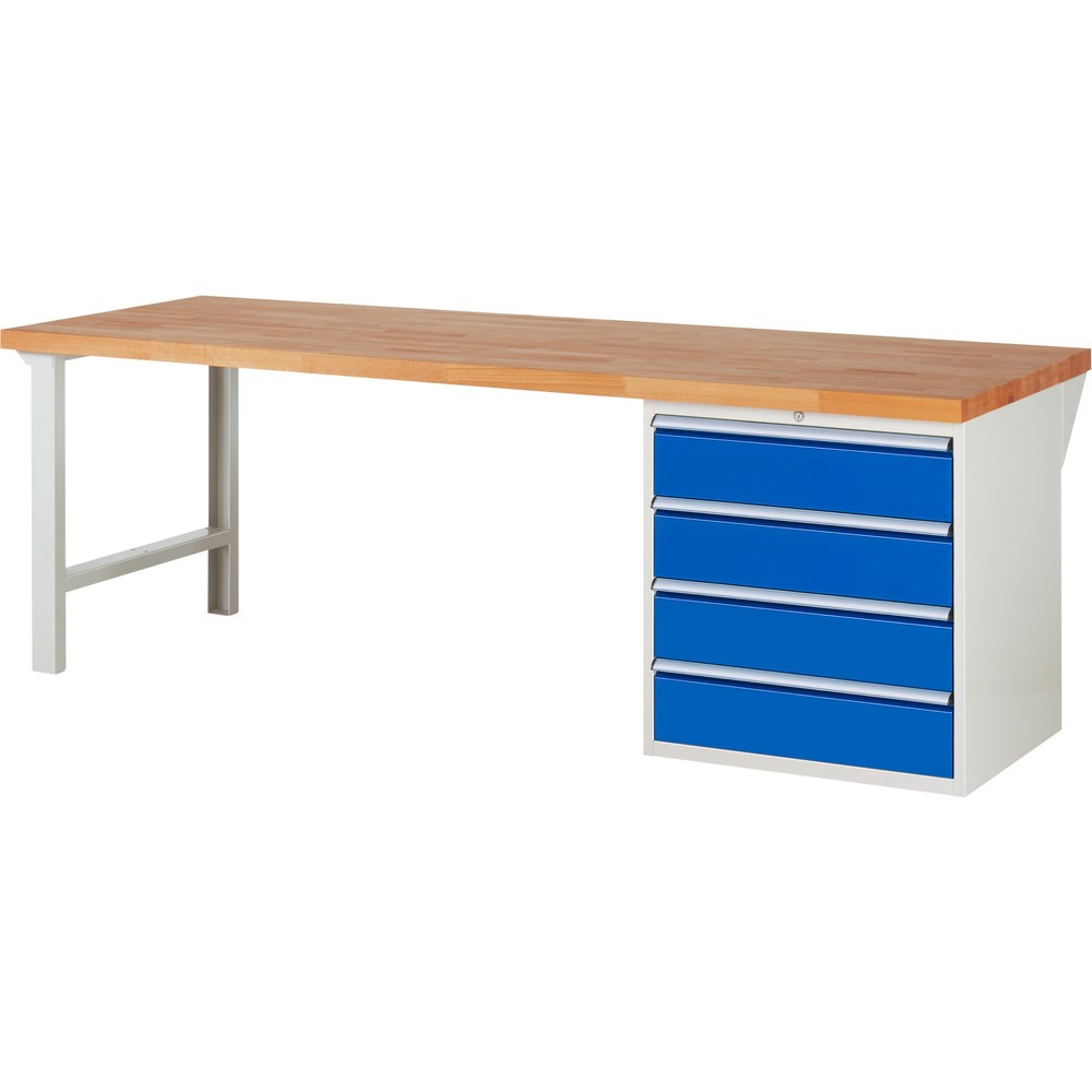 Produktabbildung Nr. 1: RAU Werkbank Serie 7000, 1 Container, HxBxT 890 x 2.500 x 900 mm, 4 x 90%-Auszug-Schubladen 4 x 180 mm, Schubladen-TK 75 kg