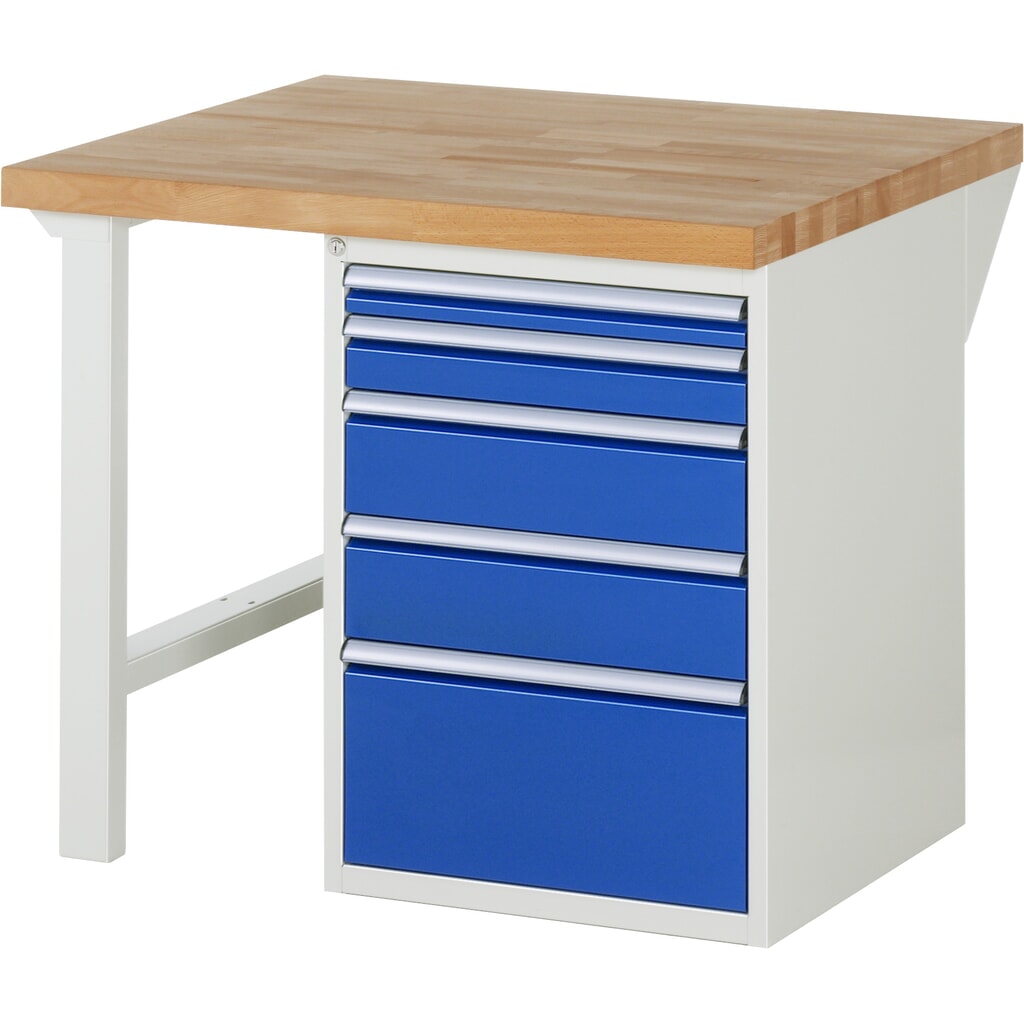 RAU Werkbank Serie 7000, 1 Container, HxBxT 840 x 1.000 x 900 mm, 5 x 90%-Auszug-Schubladen 1 x 60, 1 x 90, 2 x 150, 1 x 270 mm, Schubladen-TK 100 kg Produktabbildung: RAU Werkbank Serie 7000, 1 Container, HxBxT 840 x 1.000 x 900 mm, 5 x 90%-Auszug-Schubladen 1 x 60, 1 x 90, 2 x 150, 1 x 270 mm, Schubladen-TK 100 kg