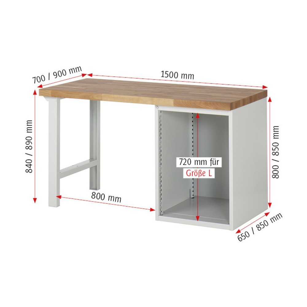 Produktabbildung Nr. 6: RAU Werkbank Serie 7000, 1 Container, HxBxT 890 x 1.500 x 700 mm, 1 Flügeltür, 1 Fachboden