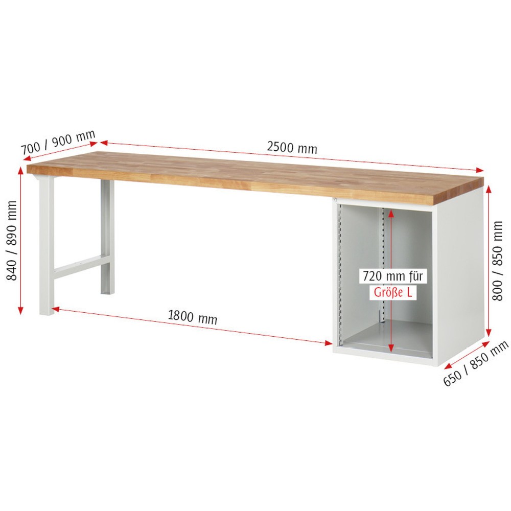 Produktabbildung Nr. 5: RAU Werkbank Serie 7000, 1 Container, HxBxT 840 x 2.500 x 900 mm, 1 Flügeltür, 1 Fachboden