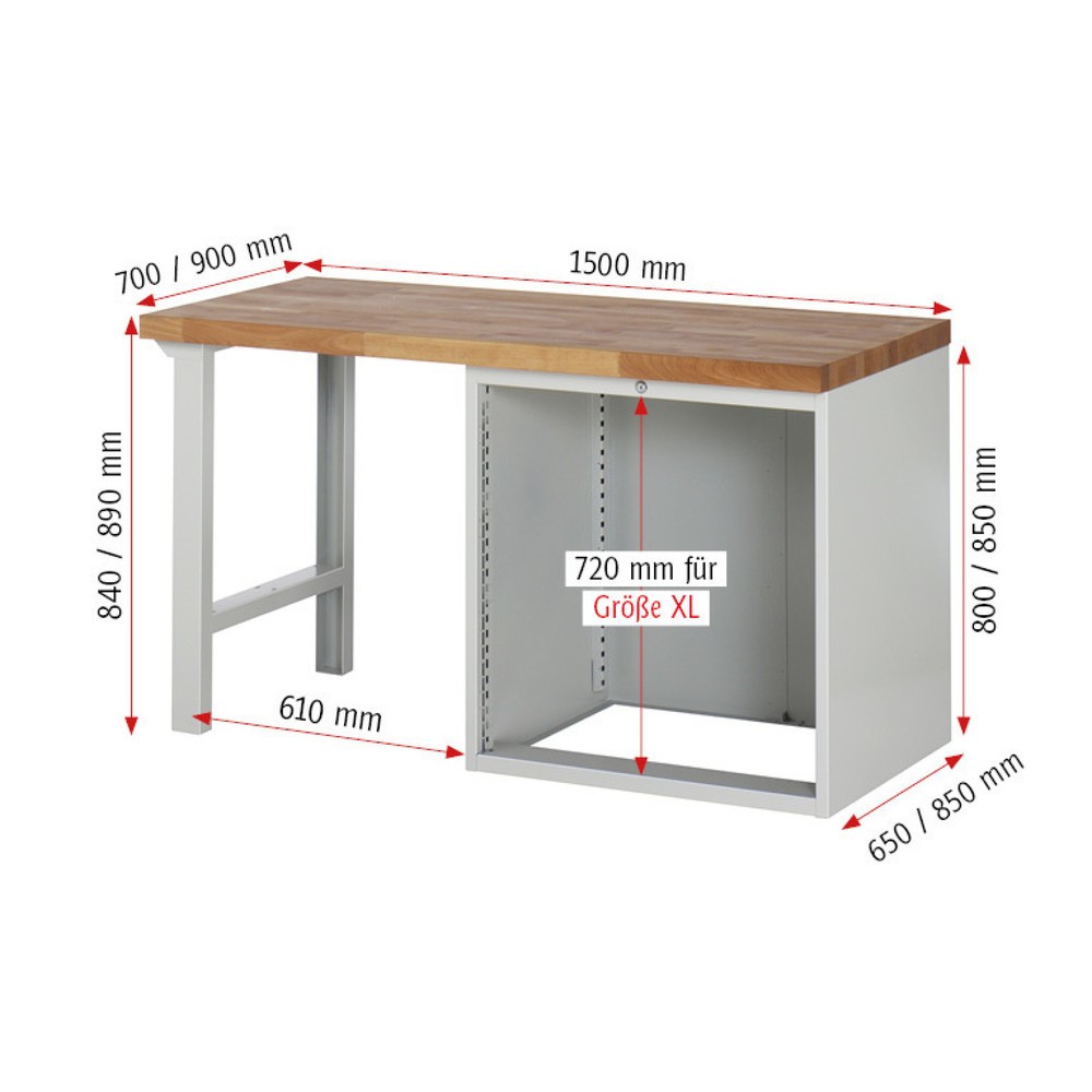 Produktabbildung Nr. 5: RAU Werkbank Serie 7000, 1 Container, HxBxT 890 x 1.500 x 700 mm, 4 x 90%-Auszug-Schubladen 4 x 180 mm, Schubladen-TK 75 kg