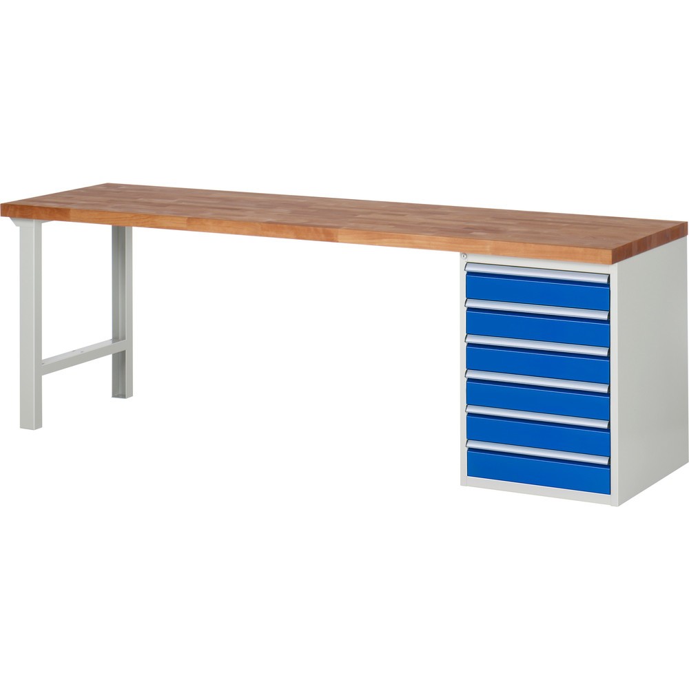 Produktabbildung Nr. 1: RAU Werkbank Serie 7000, 1 Container, HxBxT 840 x 2.500 x 700 mm, 6 x 100%-Auszug-Schubladen 6 x 120 mm, Schubladen-TK 100 kg