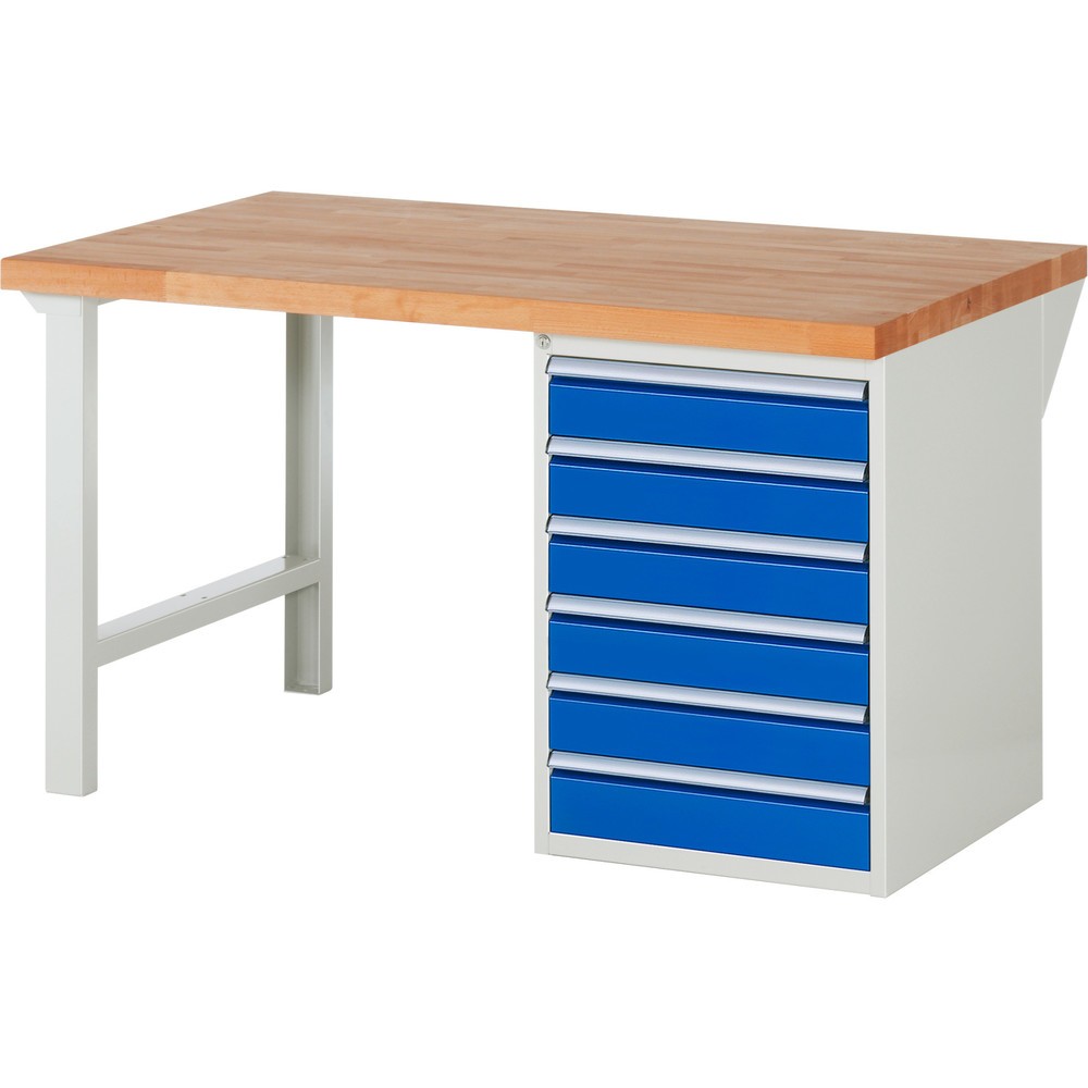 Produktabbildung: RAU Werkbank Serie 7000, 1 Container, HxBxT 840 x 1.500 x 900 mm, 6 x 100%-Auszug-Schubladen 6 x 120 mm, Schubladen-TK 100 kg
