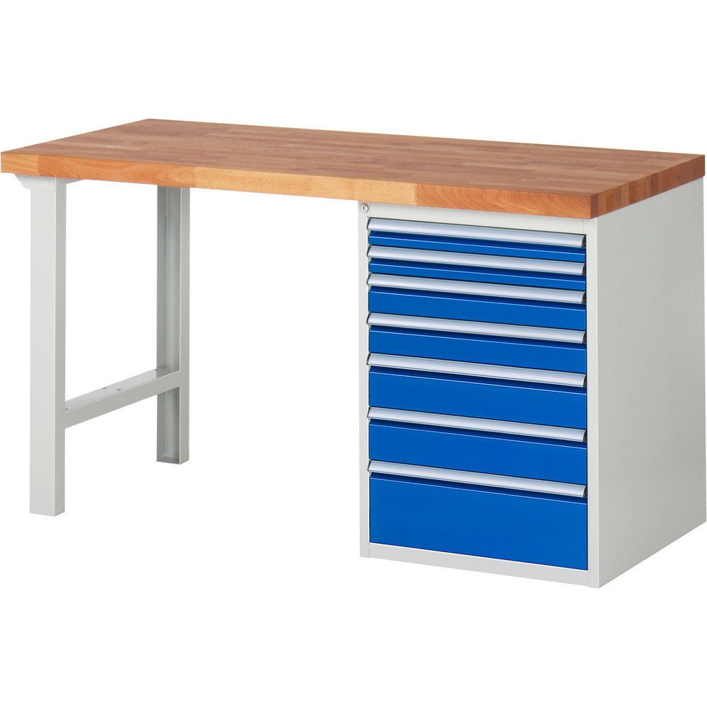 Produktabbildung Nr. 1: RAU Werkbank Serie 7000, 1 Container, HxBxT 890 x 1.500 x 700 mm, 7 x 90%-Auszug-Schubladen, Schubladen-TK 100 kg